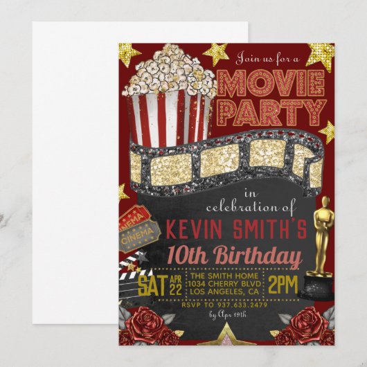 Movie Birthday Uitnodiging (Voorkant / Achterkant)
