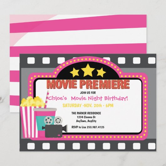 Movie Birthday Uitnodiging (Voorkant / Achterkant)