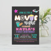 Movie Birthday Uitnodiging - Meisje - Roze (Staand voorkant)
