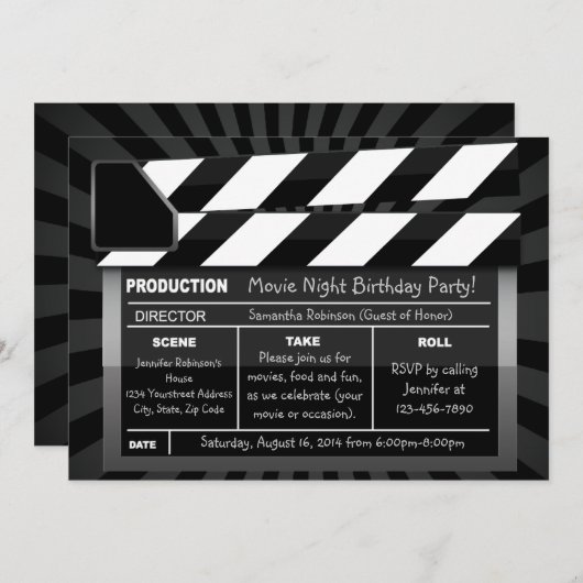 Movie Clap Board Aangepaste Party Uitnodigingen (Voorkant / Achterkant)