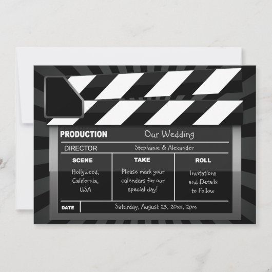 Movie Clap Board Custom Hollywood Save the Date (Voorkant)