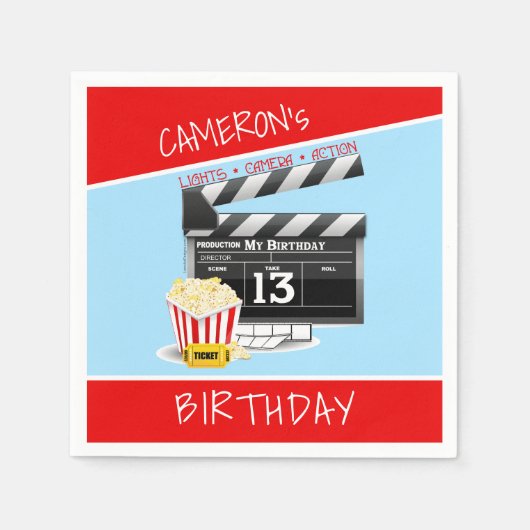 Movie Clapboard Popcorn 13th Birthday Party Servet (Voorkant)
