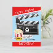 Movie Clapboard Popcorn 9th Birthday Party Kaart (Staand voorkant)