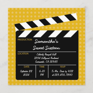 Movie Clapboard Sweet Sixteen Birthday Uitnodiging