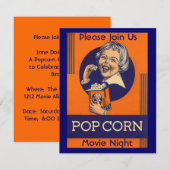 MOVIE EN POPCORN PARTIJ INVITATIE THEATER THEATER  KAART (Voorkant / Achterkant)