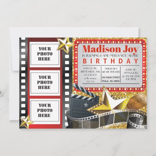 MOVIE HOLLYWOOD FOTO Birthday Party Invitation Kaart (Voorkant)