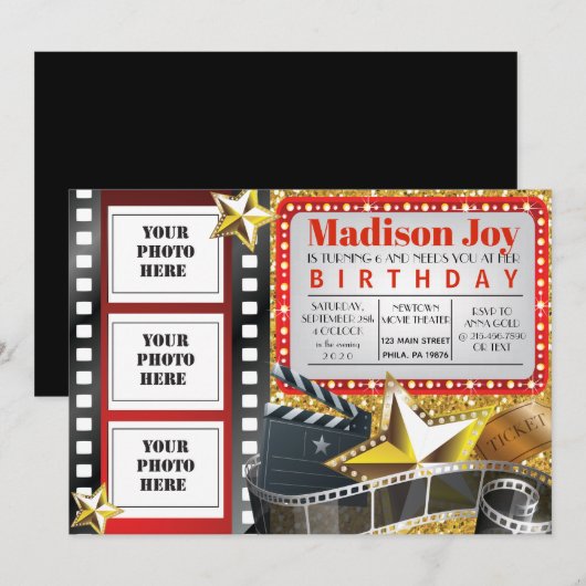 MOVIE HOLLYWOOD FOTO Birthday Party Invitation Kaart (Voorkant / Achterkant)