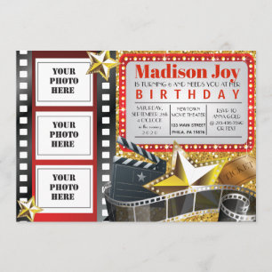 MOVIE HOLLYWOOD FOTO Birthday Party Invitation Kaart