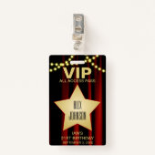 Movie Lights Gold Star Hollywood VIP Pass Badge (Voorkant met clip)