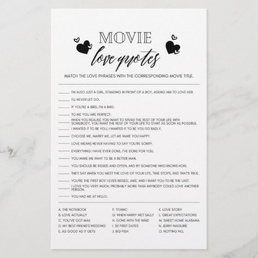Movie Love Quotes douchegame flyer (Voorkant)