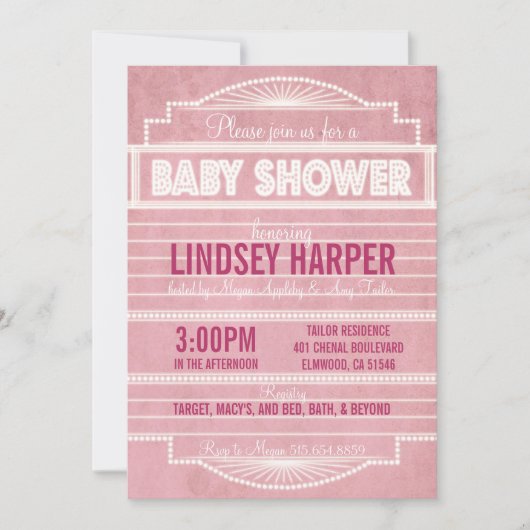  Movie Marquee Baby shower Pink uit 1920 Kaart (Voorkant)