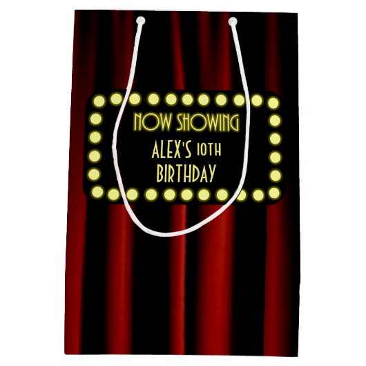 Movie Marquee Fluwelen Gordijn Gepersonaliseerde G Medium Cadeauzakje (Achterkant)