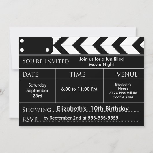 MOVIE NACHT Birthday Party Invitation Kaart (Voorkant)