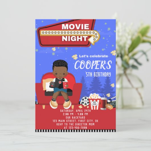 Movie Night 1 Birthday Invitation Kaart (Staand voorkant)