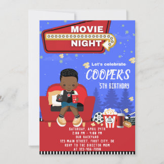 Movie Night 1 Birthday Invitation Kaart