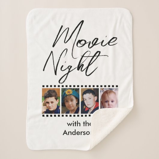 Movie night 4 foto familie zwart sherpa deken (Voorkant)