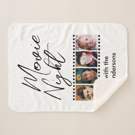 Movie night 4 foto familie zwart sherpa deken (Voorkant (horizontaal))