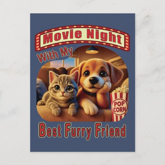 Movie Night - Beste Furry Vriend - Schattige Cat & Briefkaart (Voorkant)