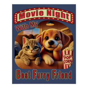 Movie Night - Beste Furry Vriend - Schattige Cat & Perfect Poster