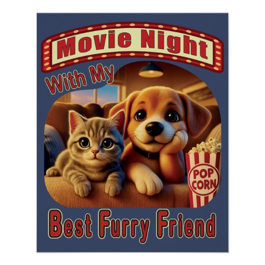 Movie Night - Beste Furry Vriend - Schattige Cat & Perfect Poster (Voorkant)