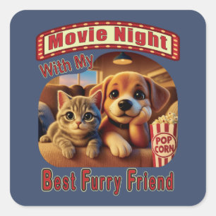 Movie Night - Beste Furry Vriend - Schattige Cat & Vierkante Sticker
