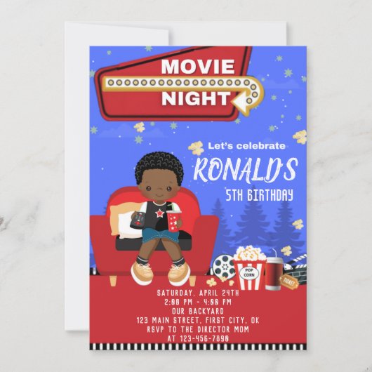 Movie Night Birthday Invitation Kaart (Voorkant)