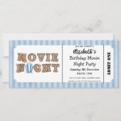 Movie Night Birthday Party Blue Ticket Style  Kaart (Voorkant)