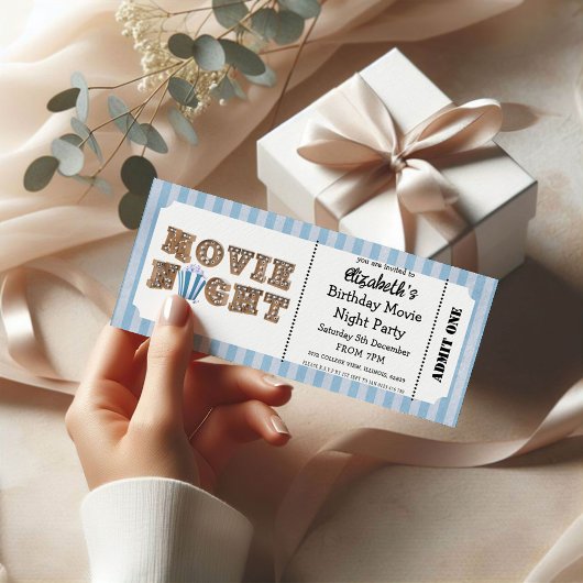 Movie Night Birthday Party Blue Ticket Style  Kaart