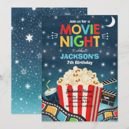 Movie Night Birthday Party Movie Sleepover Popcorn Kaart