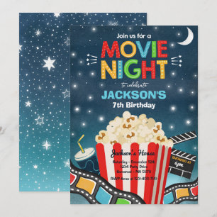 Movie Night Birthday Party Movie Sleepover Popcorn Kaart