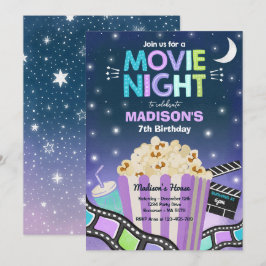 Movie Night Birthday Party Movie Sleepover Popcorn Kaart