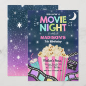 Movie Night Birthday Party Movie Sleepover Popcorn Kaart (Voorkant / Achterkant)