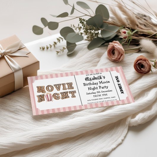 Movie Night Birthday Party Pink Ticket Style  Kaart
