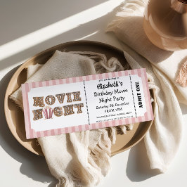 Movie Night Birthday Party Pink Ticket Style  Kaart