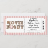 Movie Night Birthday Party Pink Ticket Style  Kaart (Voorkant)