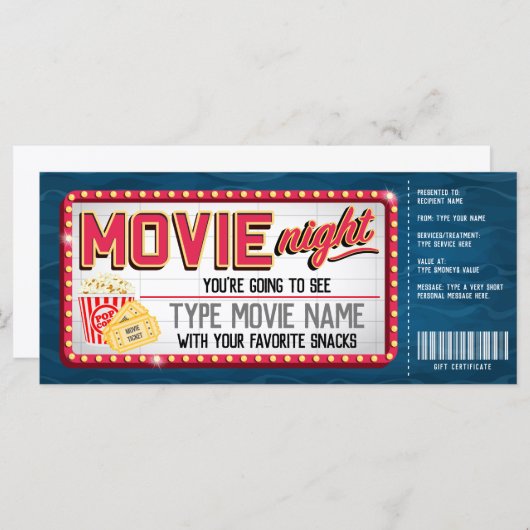 Movie Night Cadeft Certificate (Voorkant / Achterkant)