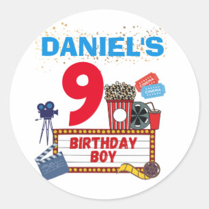 Movie Night Cinema Birthday Boy Theme Party  Ronde Sticker