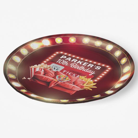 Movie Night Cinema Verjaardag Retro Teken Lijst Papieren Bordje (Gekanteld)