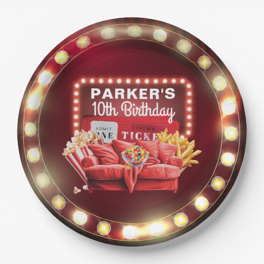 Movie Night Cinema Verjaardag Retro Teken Lijst Papieren Bordje (Voorkant)