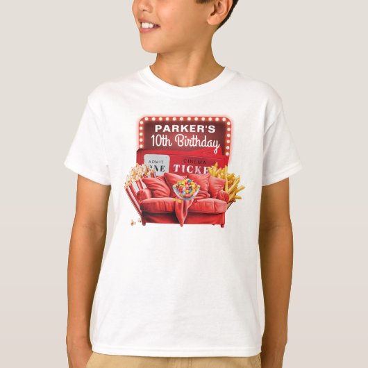 Movie Night Cinema Verjaardag Rode Bank Custom T-shirt (Voorkant)
