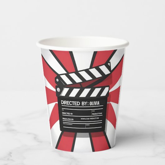 Movie Night  | Clapperboard & Red Stripes Papieren Bekers (Achterkant)