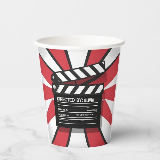 Movie Night | Clapperboard & Red Stripes Papieren Bekers (Voorkant)