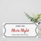 Movie Night Coupon Ticket Invitation Kaart (Staand voorkant)