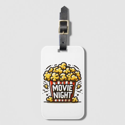 Movie Night Delight Speelse Popcorn Bagagelabel (Voorkant (verticaal))