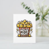 Movie Night Delight Speelse Popcorn Informatiekaartje (Staand voorkant)