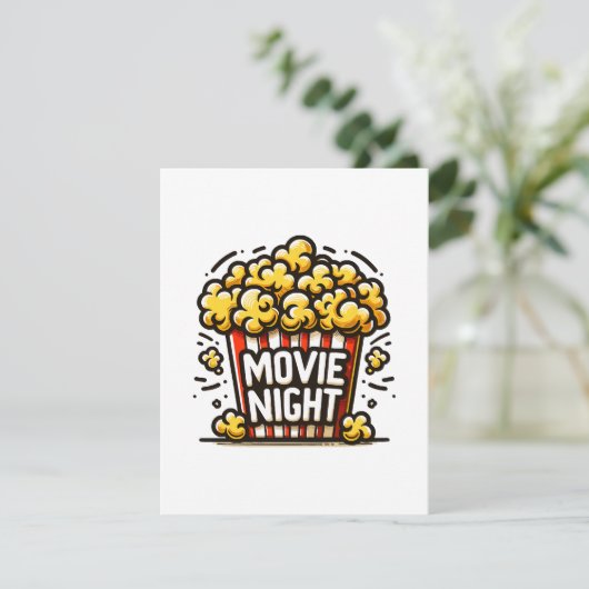 Movie Night Delight Speelse Popcorn Informatiekaartje (Staand voorkant)