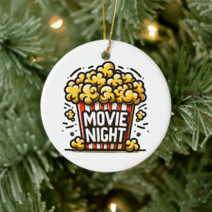 Movie Night Delight Speelse Popcorn Keramisch Ornament