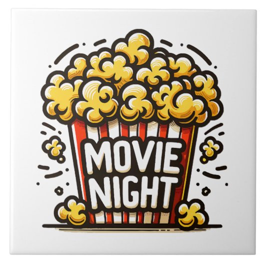 Movie Night Delight Speelse Popcorn Tegeltje (Voorkant)
