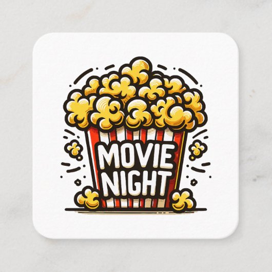 Movie Night Delight Speelse Popcorn Vierkante Visitekaartje (Voorkant)