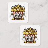 Movie Night Delight Speelse Popcorn Vierkante Visitekaartje (Voorkant / Achterkant)